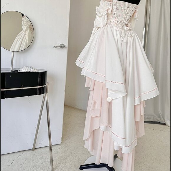 NWT White and Pink Floral Print Corset Top + Bloomers + Train Dress - Picture 3 of 9